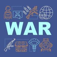 War word concepts banner. Military action, terrorist attacks, warfare. Presentation, website. Terrorism problem. Offensive. Isolated lettering typography with linear icons. Vector outline illustration
