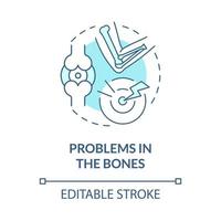 Problems with bones blue concept icon. Accute pain in joint. Physical disorder. Physiotherapy abstract idea thin line illustration. Vector isolated outline color drawing. Editable stroke