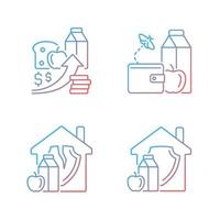 Poverty and hunger gradient linear vector icons set. Increased prices. Food insecurity. Household nutrition security. Thin line contour symbols bundle. Isolated outline illustrations collection