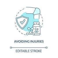 Avoiding injuries blue concept icon. Risk of arthritis reduction abstract idea thin line illustration. Joints, bones safety. Trauma prevention. Vector isolated outline color drawing. Editable stroke