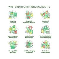 Waste recycling trends concept icons set. Environmental protection. Reduction in environmental pollution idea thin line color illustrations. Vector isolated outline drawings. Editable stroke