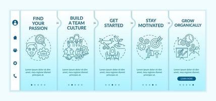 Steps to start social entrepreneurship onboarding vector template. Responsive mobile website with icons. Web page walkthrough 5 step screens. Color concept with linear illustrations