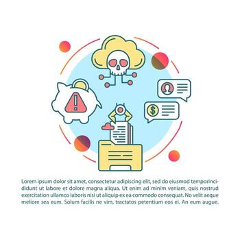 Attention scam article page vector template. Fraud alert brochure, magazine, booklet design element with linear icons. Stealing info. Internet crime. Print design. Concept illustrations with text