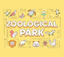 Zoological park word concepts banner. Zoo animals. Wildlife. Reptiles, birds and mammals. Presentation, website. Isolated lettering typography idea with linear icons. Vector outline illustration