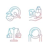 Helping people in need gradient linear vector icons set. Poverty and hunger. Starving children. Nutrition stability. Thin line contour symbols bundle. Isolated outline illustrations collection