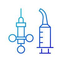 Dental irrigation syringe gradient linear vector icon. Delivering local anesthetic. Needle for intraoral injections. Thin line color symbol. Modern style pictogram. Vector isolated outline drawing