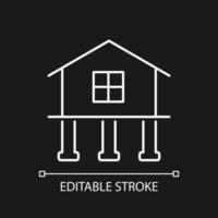 Strength and stability white linear icon for dark theme. Buildings construction. Pile foundation. Thin line customizable illustration. Isolated vector contour symbol for night mode. Editable stroke