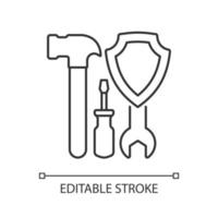 Worker insurance linear icon. Workman compensation policy program. Thin line customizable illustration. Contour symbol. Vector isolated outline drawing. Editable stroke. Arial font used