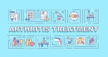 Arthritis treatment word concepts banner. Therapy and surgery. Infographics with linear icons on blue background. Isolated creative typography. Vector outline color illustration with text