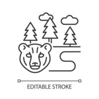 Boreal forest linear icon. Taiga. Forest with evergreen trees. Pine and spruce woodland. Thin line customizable illustration. Contour symbol. Vector isolated outline drawing. Editable stroke