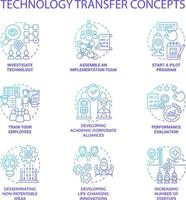 Disseminating technology concept icons set. Innovation integration. Tech knowledge sharing. Corporate partnership creation. idea thin line color illustrations. Vector isolated outline drawings