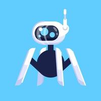 Robot spider flat vector illustration. Droid with camera on remote control. Machine robotic technology. Gadget for play, assistance. Smart cybernetic device. Isolated cartoon toy on blue background