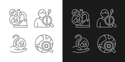 Testing potential treatments linear icons set for dark and light mode. Successful research. Observational study. Customizable thin line symbols. Isolated vector outline illustrations. Editable stroke