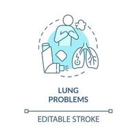 icono de concepto azul de problemas pulmonares. enfermedad respiratoria. síntoma de bronquitis. asma crónica. fisioterapia idea abstracta ilustración de línea delgada. dibujo de color de contorno aislado vectorial. trazo editable vector