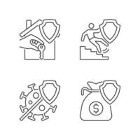 Insurance cases linear icons set. Financial support at accidents. Insurance policy coverage. Guaranteed safety. Customizable thin line contour symbols. Isolated vector outline illustrations