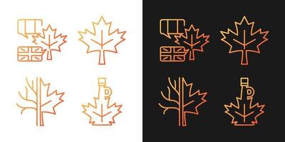 Maple leaf significance gradient icons set for dark and light mode. National emblem of Canada. Thin line contour symbols bundle. Isolated vector outline illustrations collection on black and white