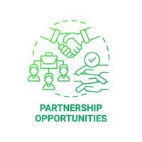Partnership opportunities green gradient concept icon. Social entrepreneurship abstract idea thin line illustration. Companies collaboration and alliance. Vector isolated outline color drawing