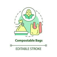 Compostable bags concept icon. Nature protection. Ecogically friendly, compostable bags abstract idea thin line illustration. Vector isolated outline color drawing. Editable stroke