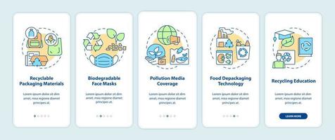 Waste recycling trends onboarding mobile app page screen. Biodegradable products walkthrough 5 steps graphic instructions with concepts. UI, UX, GUI vector template with linear color illustrations