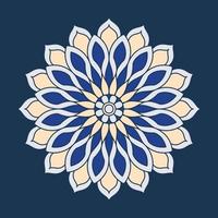 Vector decorative flower. Delicate colored mandala ornament. Isolaterd element on blue background