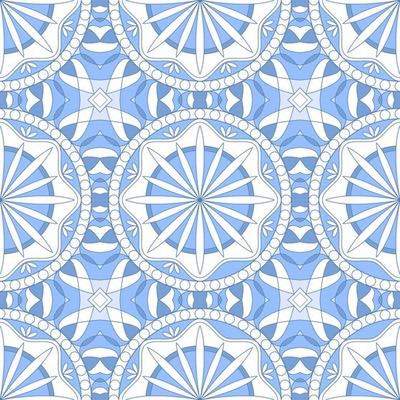 Ethnic seamless vector pattern. Blue and white geometric mandala flower. Can be used for design of fabric, covers, wallpapers, tiles.