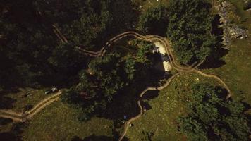 Aerial view of the road through the forest photo