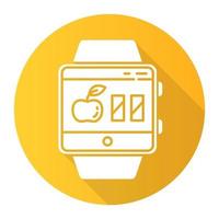 Calorie calculator smartwatch function orange flat design long shadow glyph icon. Estimating calories to maintain, lose and gain weight. Fitness wristband. Vector silhouette illustration