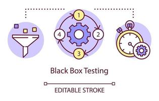 icono de concepto de prueba de caja negra. examinar la ilustración de línea delgada de idea de funcionalidad de computadora. proceso de prueba de software. indicando cuestiones y problemas. dibujo de contorno aislado vectorial. trazo editable vector
