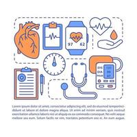 Blood pressure article page vector template. Systolic, diastolic pressure rate. Brochure, magazine, booklet design element, linear icons, text box. Print design. Concept illustrations with text space