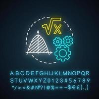 Mathematical foundations neon light concept icon. Calculations base idea. Combination of numbers, digits. Arithmetic and numerical system. Glowing sign with alphabet. Vector isolated illustration