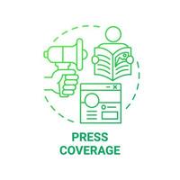 Press coverage green gradient concept icon. Social entrepreneurship abstract idea thin line illustration. Promotion on social media. Information broadcast. Vector isolated outline color drawing