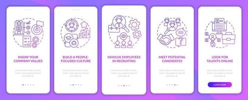 Attracting top clients gradient purple onboarding mobile app page screen. Walkthrough 5 steps graphic instructions with concepts. UI, UX, GUI vector template with linear color illustrations