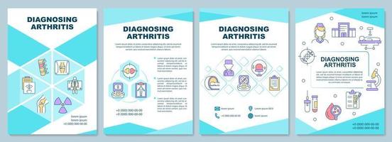 Diagnosing arthritis brochure template. Symptoms and treatment. Flyer, booklet, leaflet print, cover design with linear icons. Vector layouts for presentation, annual reports, advertisement pages