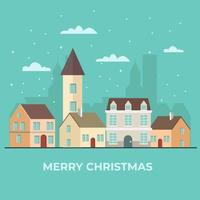 Winter town village landscape vector illustration