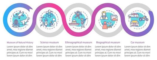 Exhibition and museum vector infographic template. Natural history presentation design elements. Data visualization with five steps. Process timeline chart. Workflow layout with linear icons