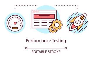 Performance testing concept icon. Examine computer functionality idea thin line illustration. Software testing process. Indicating issues and problems. Vector isolated outline drawing. Editable stroke