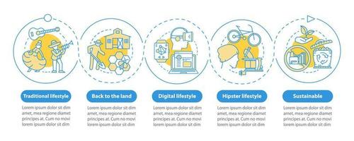 Lifestyle types vector infographic template. Business presentation design elements. Data visualization with five steps and options. Process timeline chart. Workflow layout with linear icons