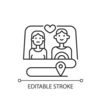 Couple wandering together linear icon. Relation goals. Spend holiday as partners. Family vacation. Thin line customizable illustration. Contour symbol. Vector isolated outline drawing. Editable stroke