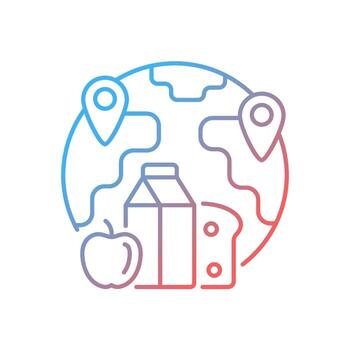 icono de vector lineal de gradiente de asignación de alimentos. transporte de productos. seguridad alimentaria en diferentes partes del mundo. símbolo de color de línea delgada. pictograma de estilo moderno. dibujo de contorno aislado vectorial