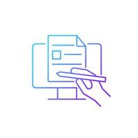 Digital writing gradient linear vector icon. Preparing document by computer. Share information in digital format. Thin line color symbol. Modern style pictogram. Vector isolated outline drawing