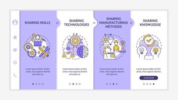 plantilla vectorial de incorporación de métodos de transferencia. compartir habilidades. sitio web móvil sensible con iconos. Tutorial de página web Pantallas de 4 pasos. concepto de color de difusión de tecnología con ilustraciones lineales vector