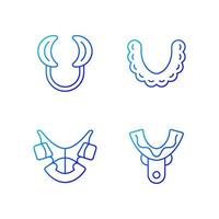 Orthodontic appliances gradient linear vector icons set. Realigning teeth device. Cheek retractor. Impression tray. Thin line contour symbols bundle. Isolated outline illustrations collection