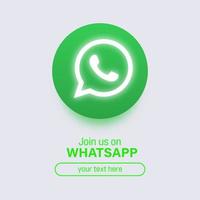 Join us on whatsapp social media square banner with 3d glowing logo vector