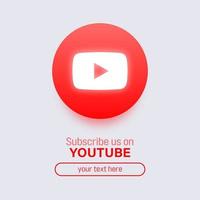 Subscribe us on youtube social media square banner with 3d glowing logo vector