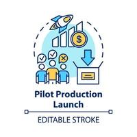 Pilot production launch concept icon. Startup. Strategic management. Business team. Collaboration. Start new business idea thin line illustration. Vector isolated outline drawing. Editable stroke