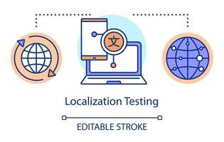 Localization testing concept icon. Checking language idea thin line illustration. Software testing process. Indicating issues and problems. Vector isolated outline drawing. Editable stroke