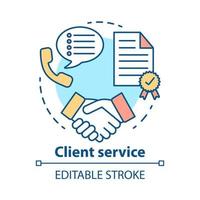 Client service concept icon. Customer loyalty idea thin line illustration. Contract, agreement, successful deal. Partnership and collaboration. Vector isolated outline drawing. Editable stroke