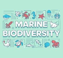 Marine biodiversity word concepts banner. Ocean animals diversity. Underwater wildlife. Presentation, website. Isolated lettering typography idea with linear icons. Vector outline illustration