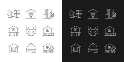 Building safety regulations linear icons set for dark and light mode. Adequate housing. Resistance to fire. Customizable thin line symbols. Isolated vector outline illustrations. Editable stroke