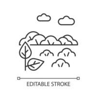 Shrubland linear icon. Scrubland. Bush growing area. Land type with shrub. Dry climate zone. Thin line customizable illustration. Contour symbol. Vector isolated outline drawing. Editable stroke